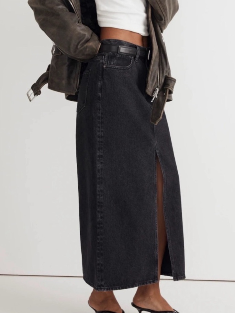 Madewell Black Denim Midi Skirt